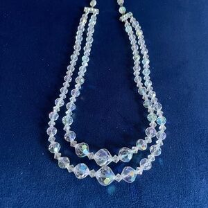 STUNNING VINTAGE ESTATE  GRADUATED AB CUT GLASS BEAD  DOUBLE STRAND NECKLACE 16”